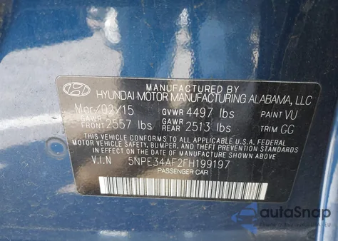 2015 Hyundai Sonata Limited z USA, uszkodzony, nr VIN 5NPE34AF2FH199197